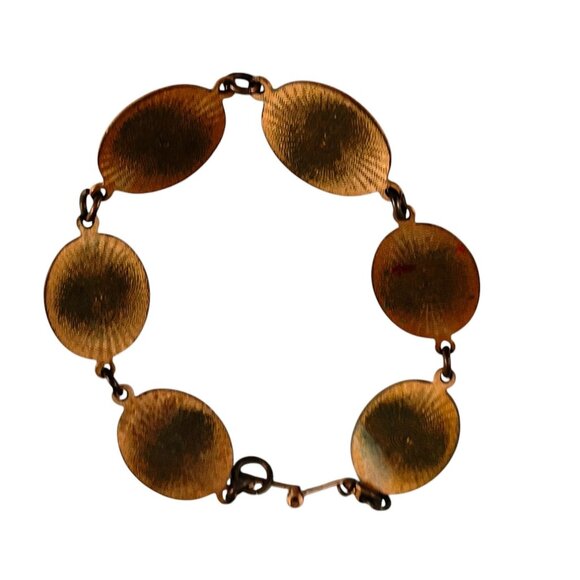 Vintage Copper & Black Stone Cabochon Link Bracelet Gift For Her - Picture 3 of 5